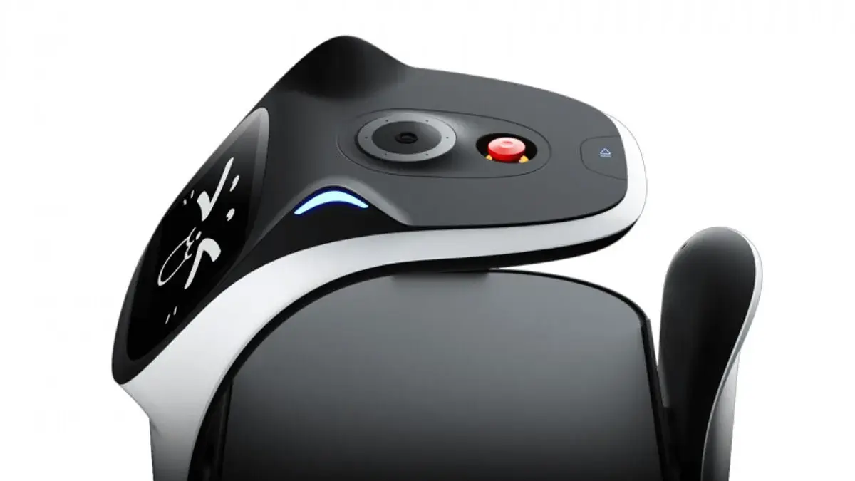 BellaBot Kopf Nahaufnahme mit RGBD-Tiefenkamera Touchscreen und KI-Sensoren fuer autonome Navigation
